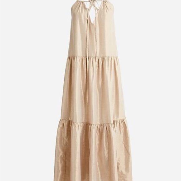 J.Crew Metallic Champagne Halter Tiered Midi Dress XS | BM449 - Picture 2 of 6